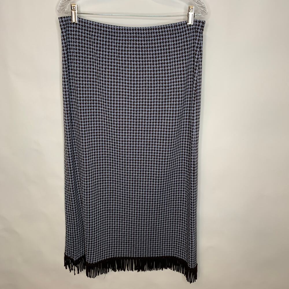 Lennie For Nina Leonard Houndstooth Skirt Fringe Trim Sz Large